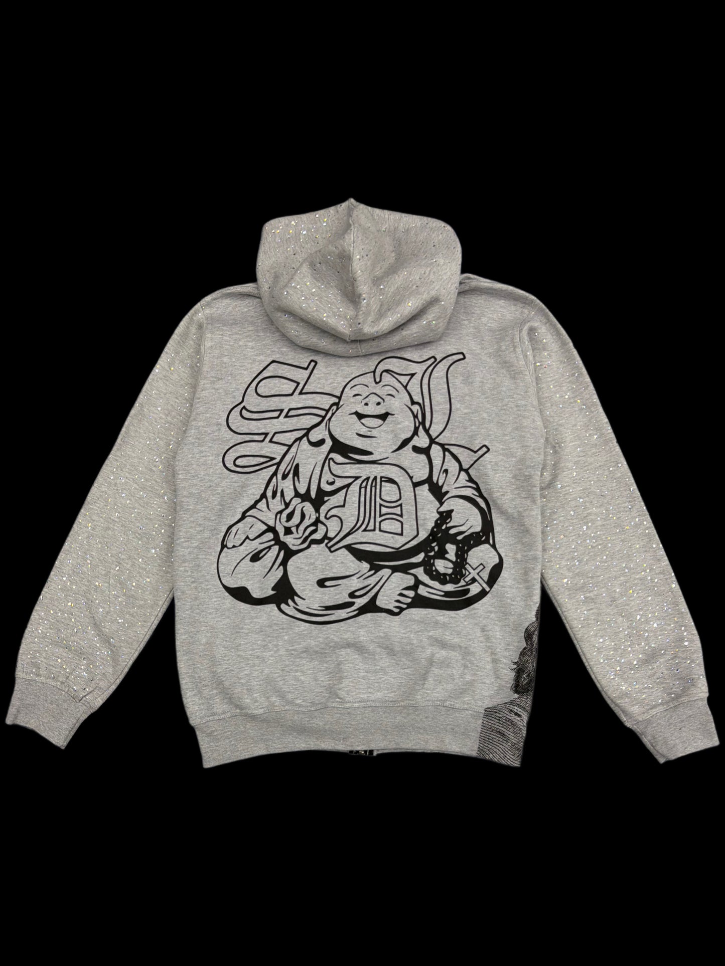 SDLxBluestrips Rhinestone Gry Hoodie #BUDDHA